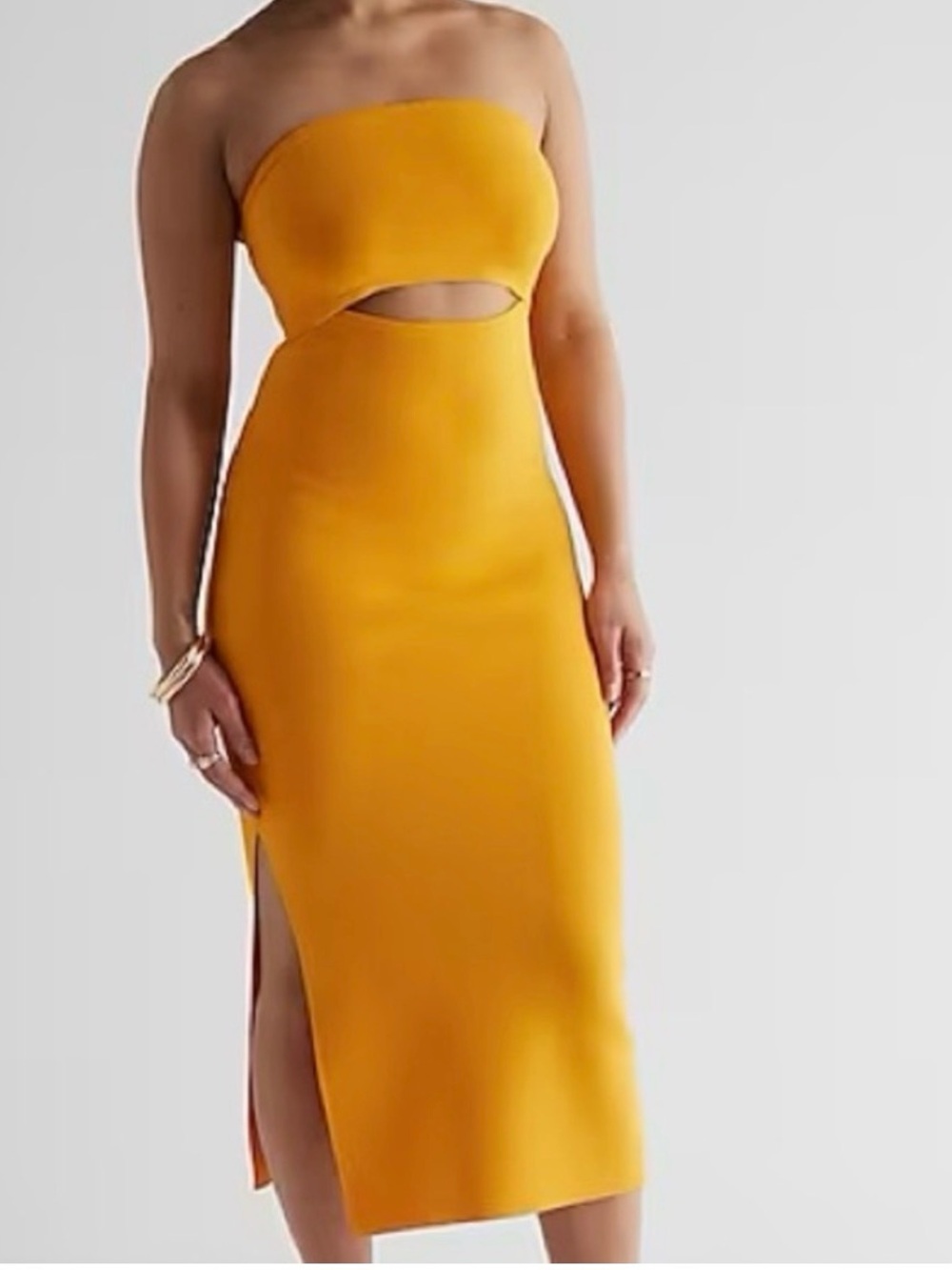 Express Strapless Cutout Midi Dress in Mango